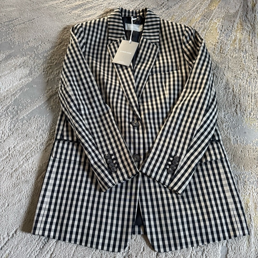 Everlane houndstooth checker black tan oversized TENCEL™ Lyocell cotton 0 new - Picture 2 of 15